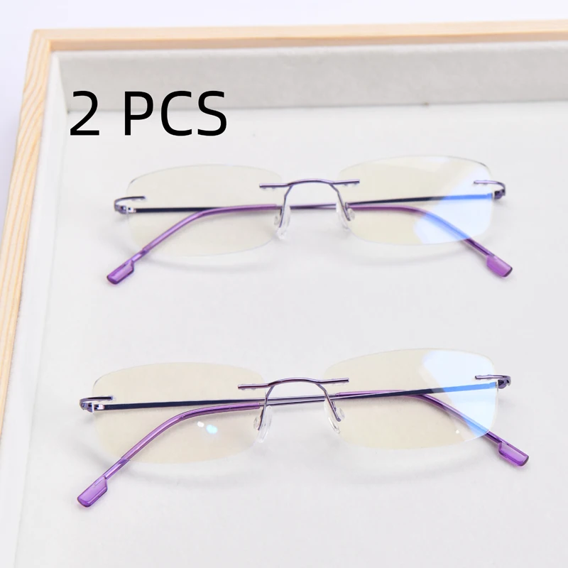 2PCS Anzug 2025 Neue Männer Frauen Randlose Lesebrille Anti Blau Licht Vergrößerung Brillen Lila Licht Presbyopie Brille – Detail 12