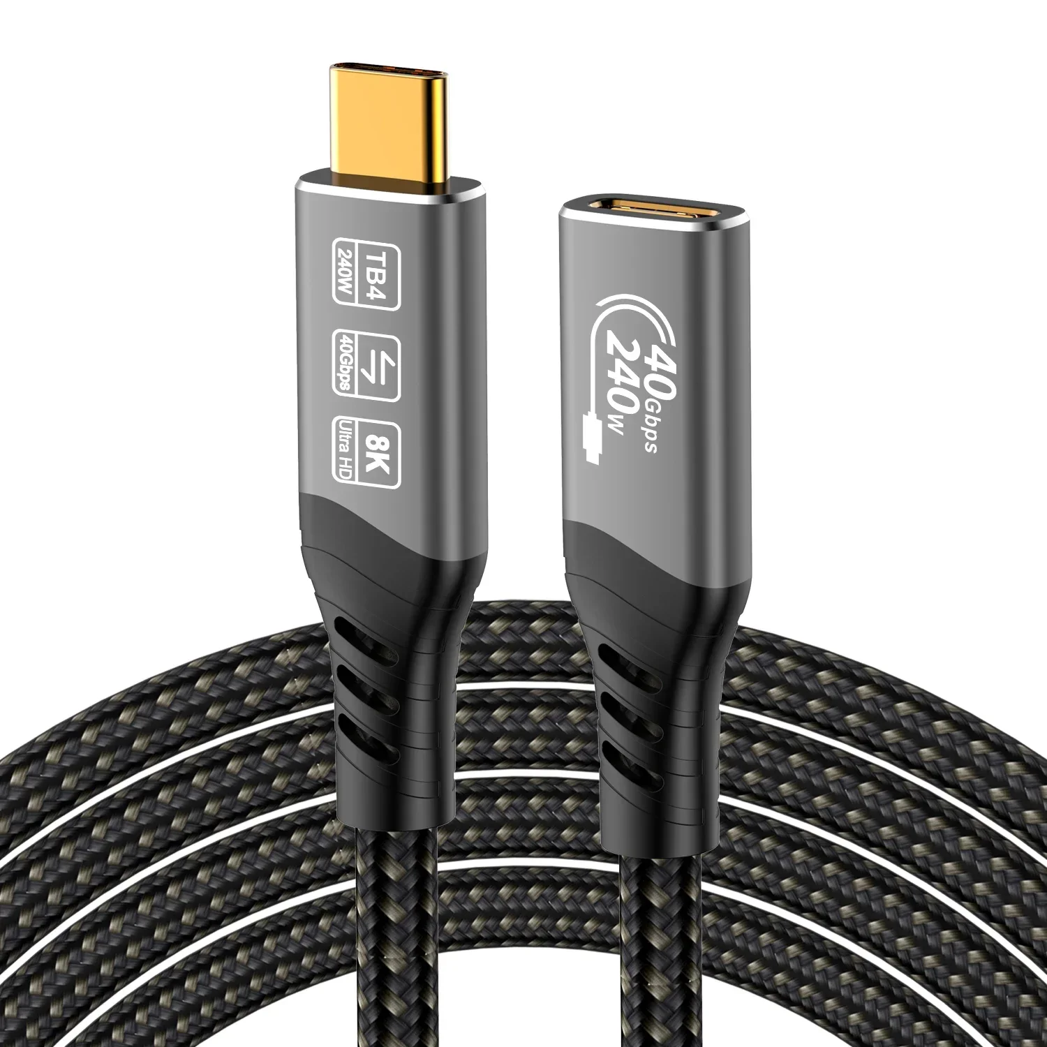 

Кабель USB4 Thunderbolt 4 240 Вт PD3.1, передача данных 40 Гбит/с и жесткий диск 8K при 60 Гц 4K120 Гц, USB C «папа-мама» для MacBook, ноутбуков, мониторов
