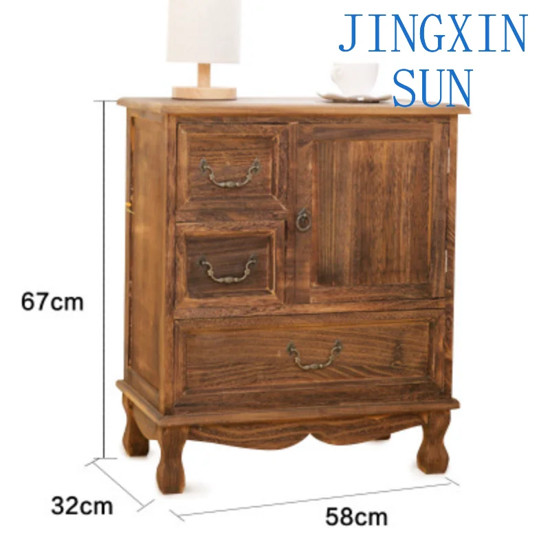 Wabi Sandy Wind Bucket  Solid Wood Locker Living Room Side  Storage  American Retro Bedside Cabinet Bedroom