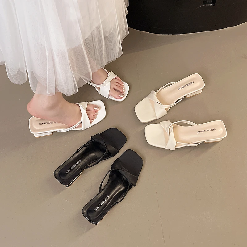 

Удобные босоножки на среднем каблуке на массивном каблуке, женская уличная одежда, новые летние тапочки без шнуровки Faion Fairy Sle из искусственной кожи