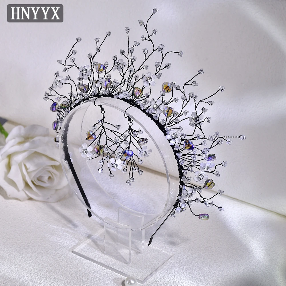 

HNYYX Crystal Headband Women Beaded Crown Set Bridal Rhinestone Bride Wedding Hair Accessories Jewelry Hair Tiara Gift A243