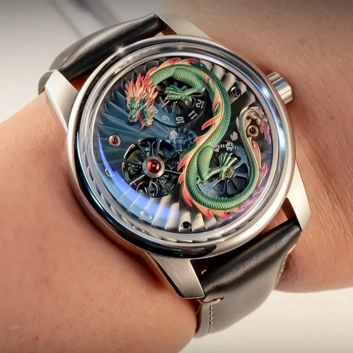 

OBLVLO мужские автоматические часы 45 мм механические наручные часы светящийся дракон циферблат сапфировое зеркало вращающийся маленький циферблат