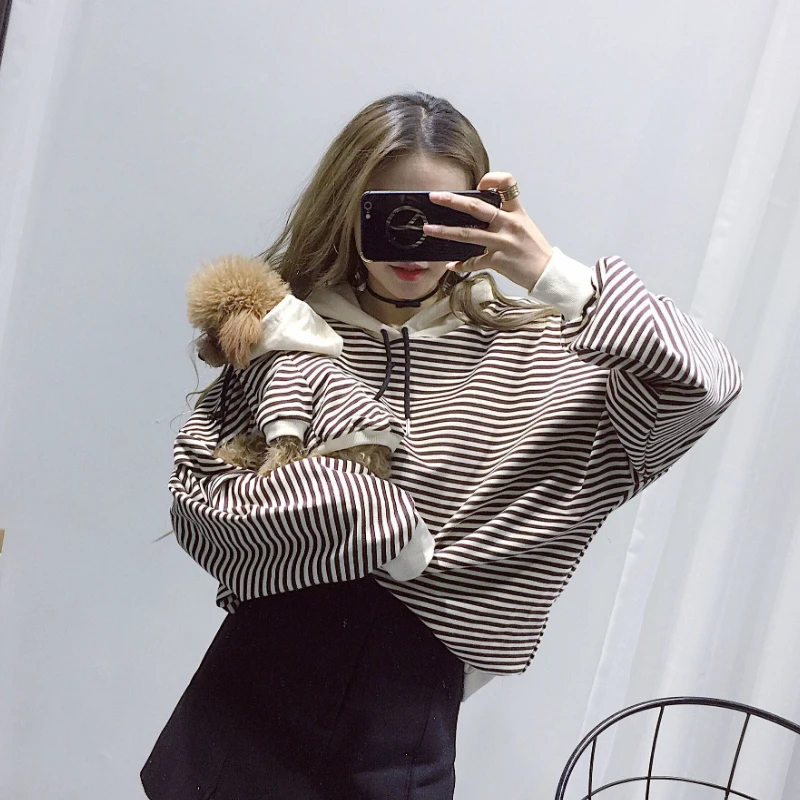 

Pets Clothes Spring Autumn New Cotton Pet Parent-child Clothes Cat Dog Clothes Hooded Striped Dog Coat