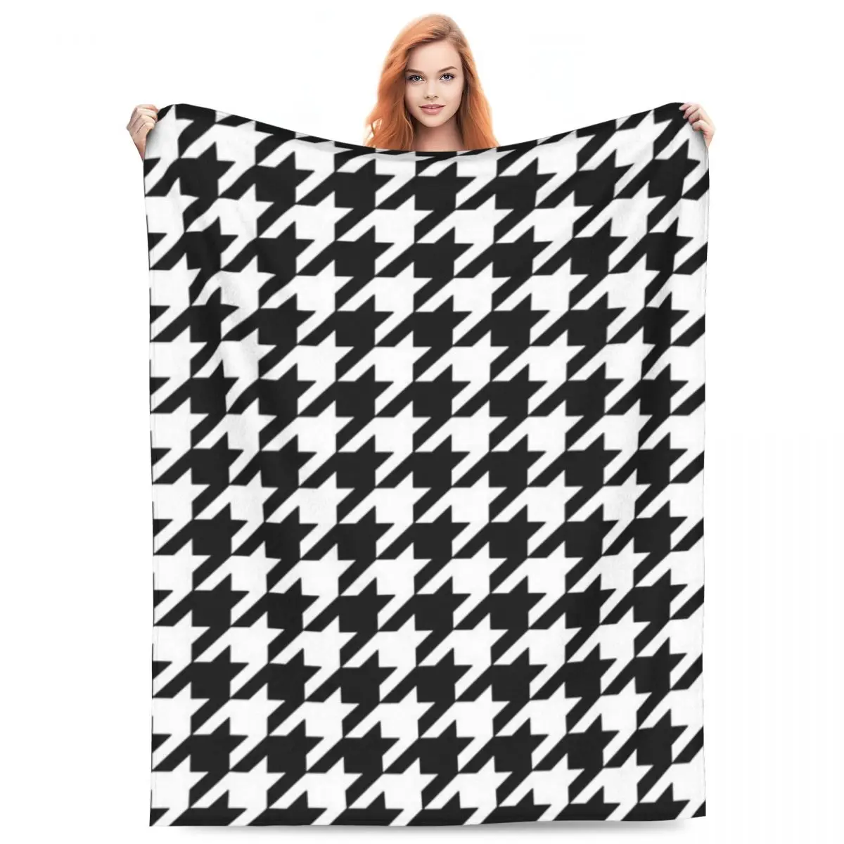 

Одеяло с черно-белым узором «гусиные лапки», флисовые легкие пледы для дома, спальни, офиса, покрывало, одеяло