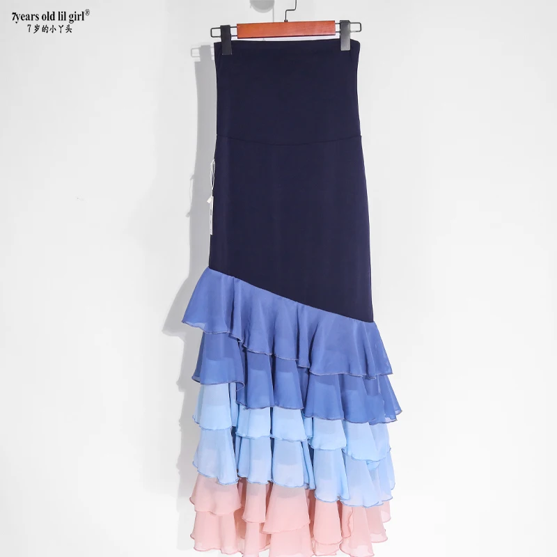 Jupe Flamenco haute élasticité taille haute avec volants en mousseline De soie Falda De Flamenco DTT63