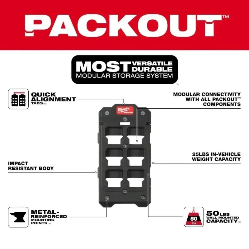 MILWAUKEE 48-22-8486 PACKOUT™ Compact Wall Plate Bearing Impact Resistance Polymer Multiple Rows Of Wall Panels Milwaukee Tool