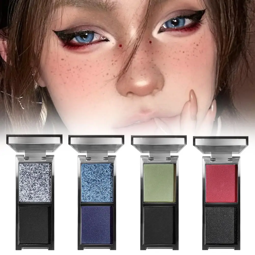 Paleta de sombras Duo gótico, punk smokey, maquiagem para os olhos com tons vermelhos, pretos, azuis e verdes, acabamento brilhante fosco