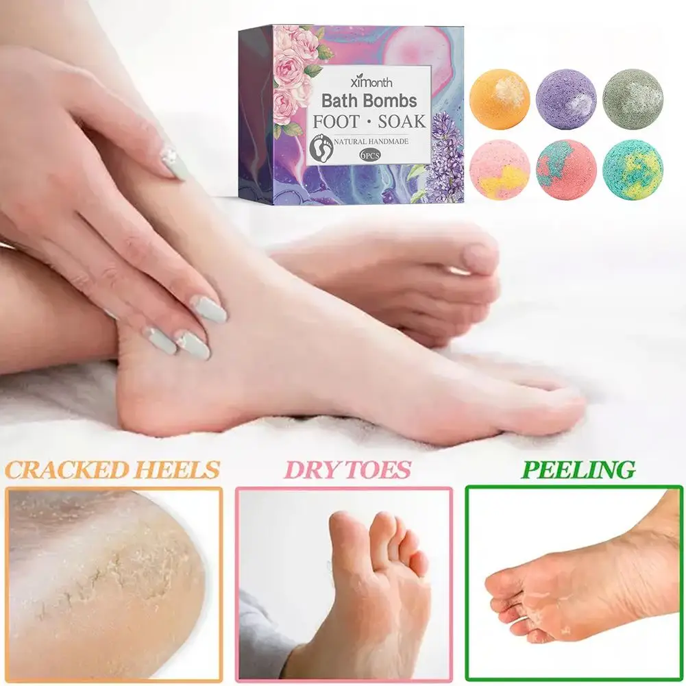 Foot Bath Bombs Gift Set, Mini banho artesanal natural, Spa Bomb, óleos essenciais ricos, aromas hidratantes da pele, 6pcs