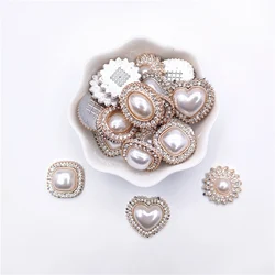 20Pcs 2CM Heart Rhinestone Pearl Button For Jewelry Making DIY Headband Handmade Accessories