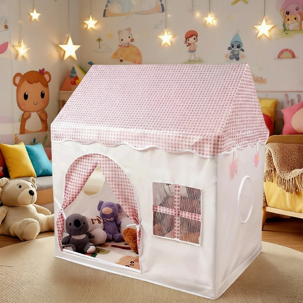 【Leisure and Entertainment】Large Children's Toy Castle, Pink Playhouse with Floral Design, Children's Pretend Play Tent, Kids' Secret Base and Sleeping Tent, Outdoor Beach Toy Playhouse, Holiday Gift for Boys and Girls, Christmas and Halloween Gifts, Without Accessories