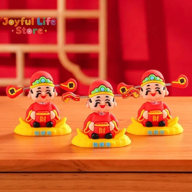 Hot 1/2Pcs Cute Chinese Spirit Of Wealth Bobblehead With Shaking Head For Car Dashboard Home Desk Spring Festival Decor