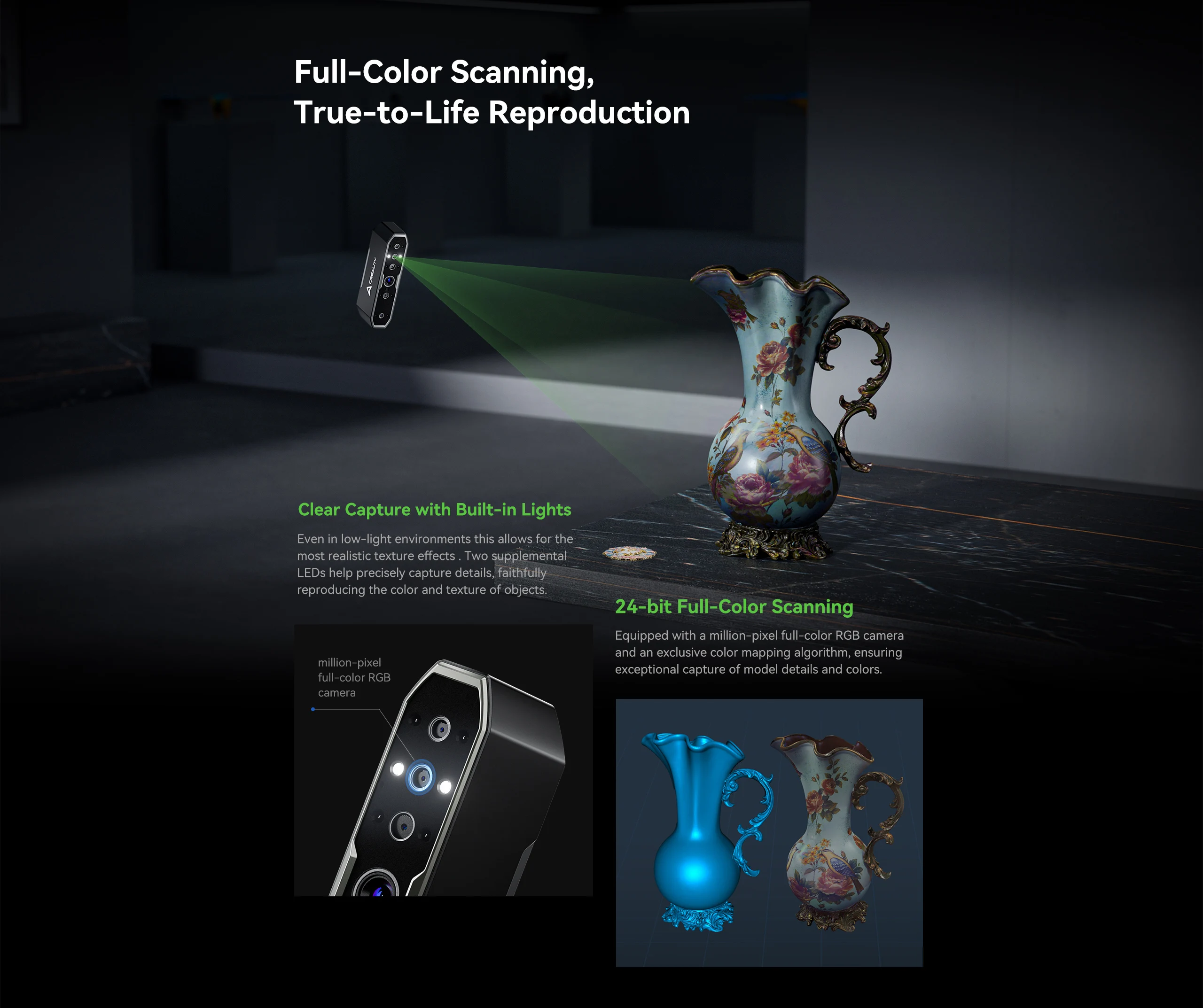 Creality CR Scan Otter 3D Handheld Scanner 0.02mm Accuracy Large Small 3D Scans Four-lens Stereo Vision 20fps Scanning 10-2000mm