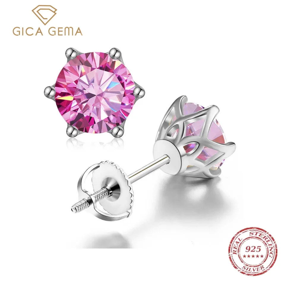 

Женские серьги с муассанитом Gica Gema, классические блестящие серьги из стерлингового серебра 0,5 пробы с закручивающейся спинкой, 6 крапанов, D-образного цвета, 925-2 карата