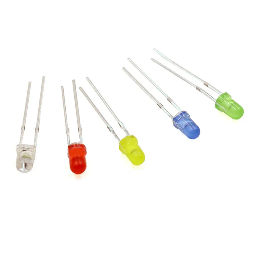 100PCS 3mm Light Emitting Diode LED ลูกปัดสีเขียวสดใสสีเหลืองสีฟ้าสีขาวสีแดง LED โคมไฟลูกปัด Light Emitting Diode หลอดไฟ LED เครื่องมือ