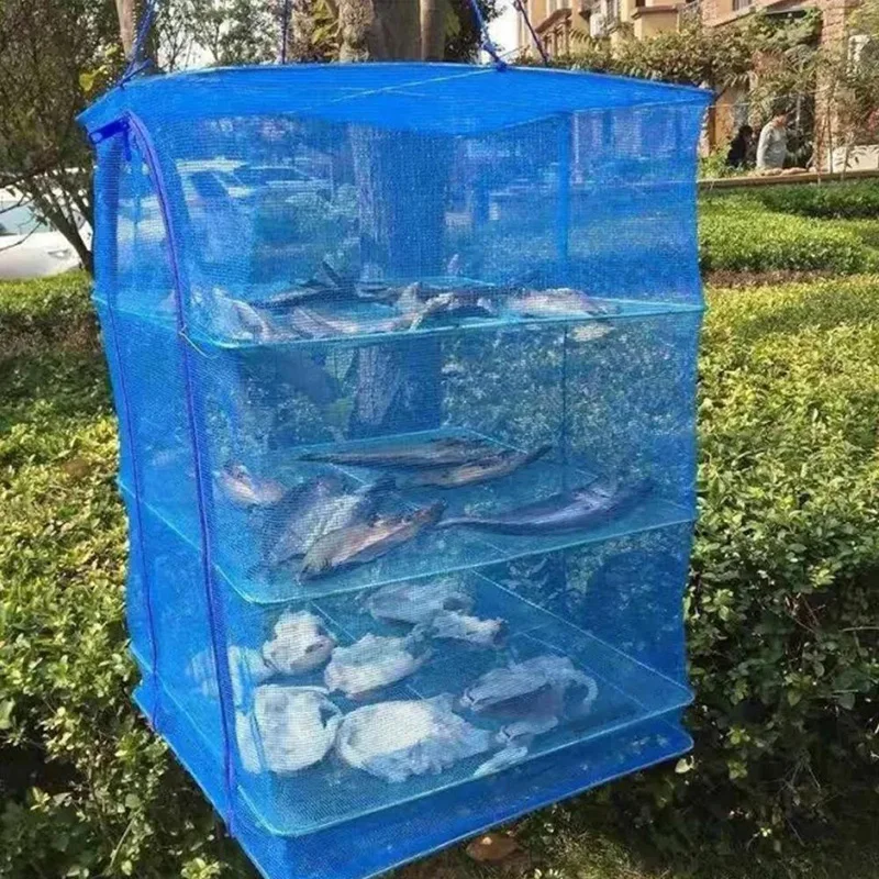 Foldable 3 Layers Drying Net Fish Net Drying Rack Hanging Vegetable Fish Dishes Dryer 35 X 35 X 65cm PE Hanger Fish Net