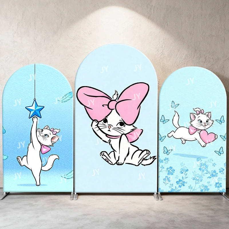 

Marie Cat Arch Backdrop Cover Blue Theme Star Heart Scene Cartoon Kids Birthday Party Photo Booth Decor Background