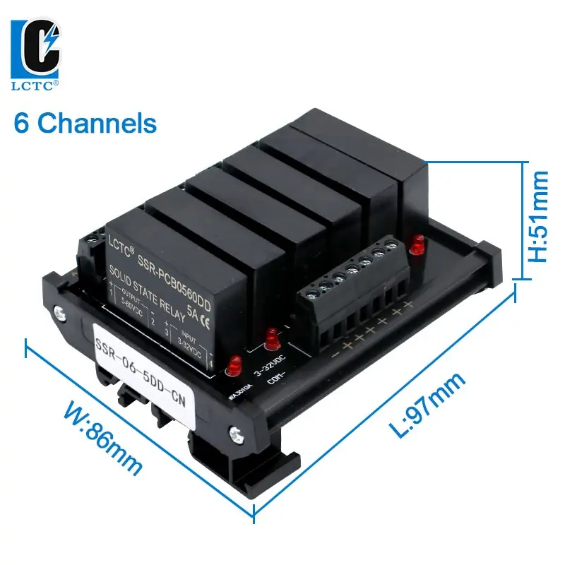 6/8 Channels 5A DIN Rail Mounted SSR Common Posivitive/Negative Solid State Relay Module 5DA 5DD