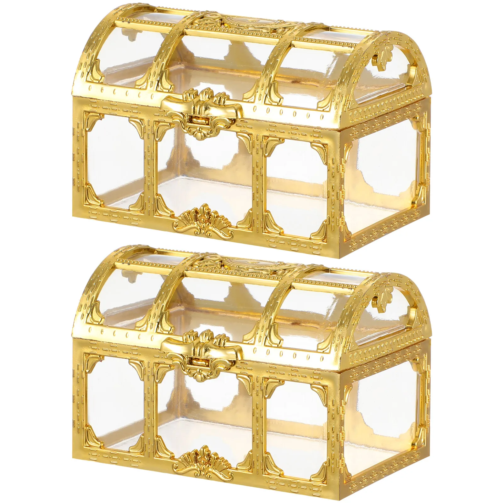 2Pcs Box Plastic Transparent Pirate Jewelry Storage Chest Organizer Keepsake Memory Gift Treasure Box