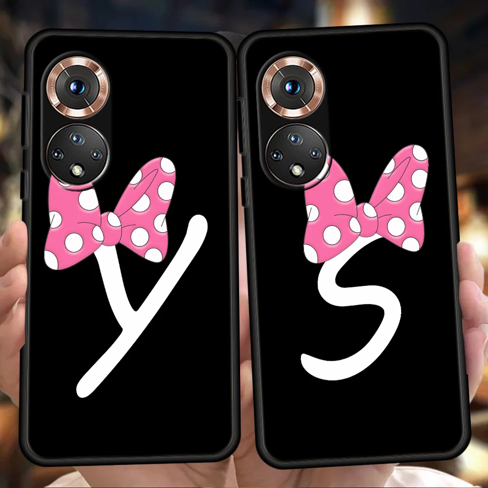 Cartoon Bow Letter Phone Case For Honor 50 10i 20i Pro Cover Bag For Honor 20 20S 10 9 8A 8S 8X 7A 5.7inch 7X Silicone Shell Bag