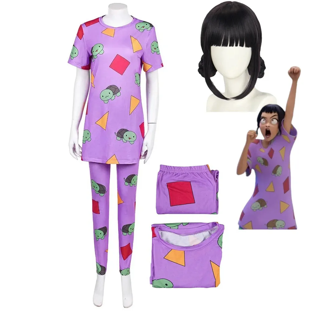 

Аниме фильмы Охотник Зои Косплей Костюм Фиолетовая пижама с рисунком черепахи Одежда Парик Женский повседневный костюм для отдыха Топ с короткими рукавами