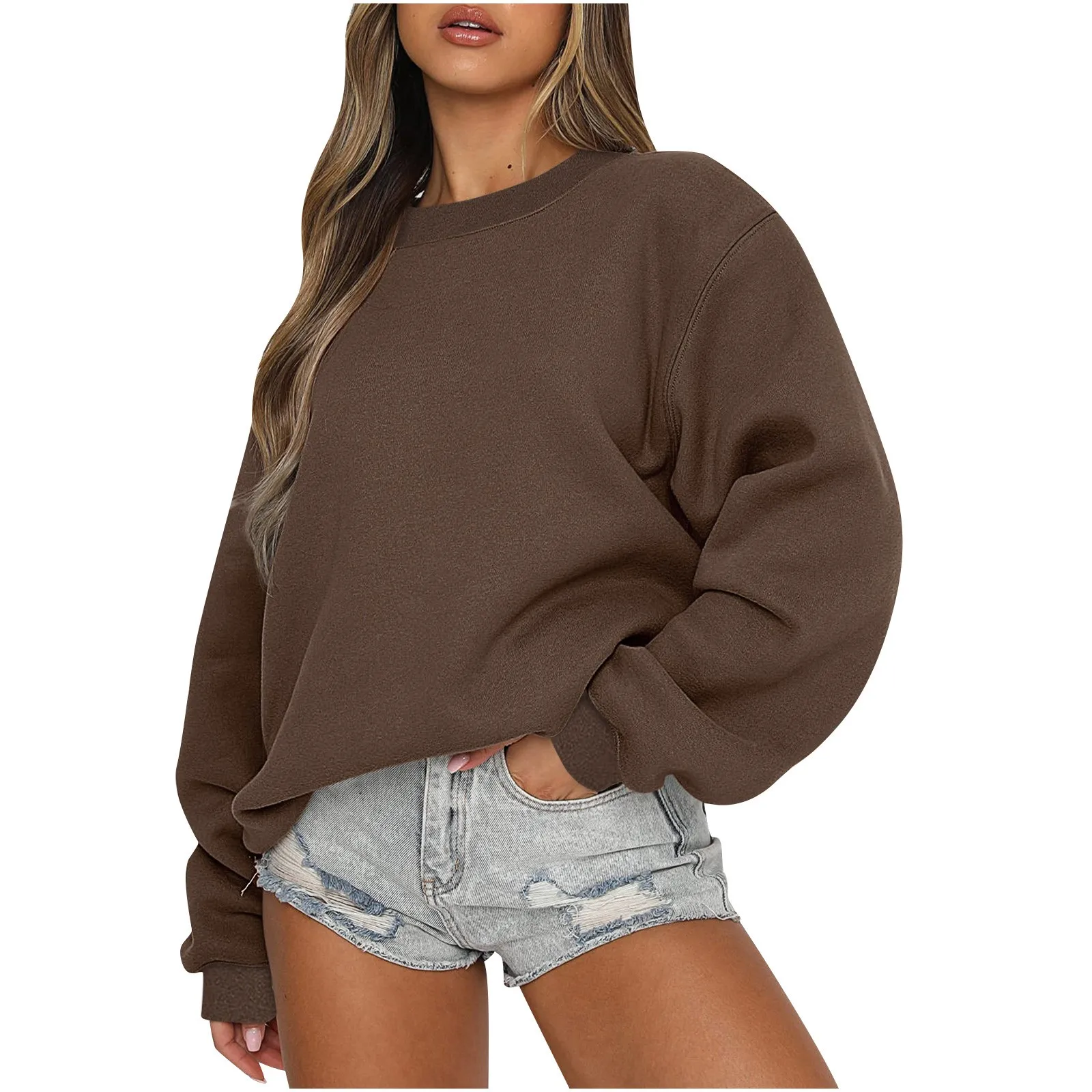 

Women's Crew Neck Oversized Drop Shoulder Long Sleeve Soft Fleece Relaxed Fit Comfy Casual Daily Fashion Sweatshirt