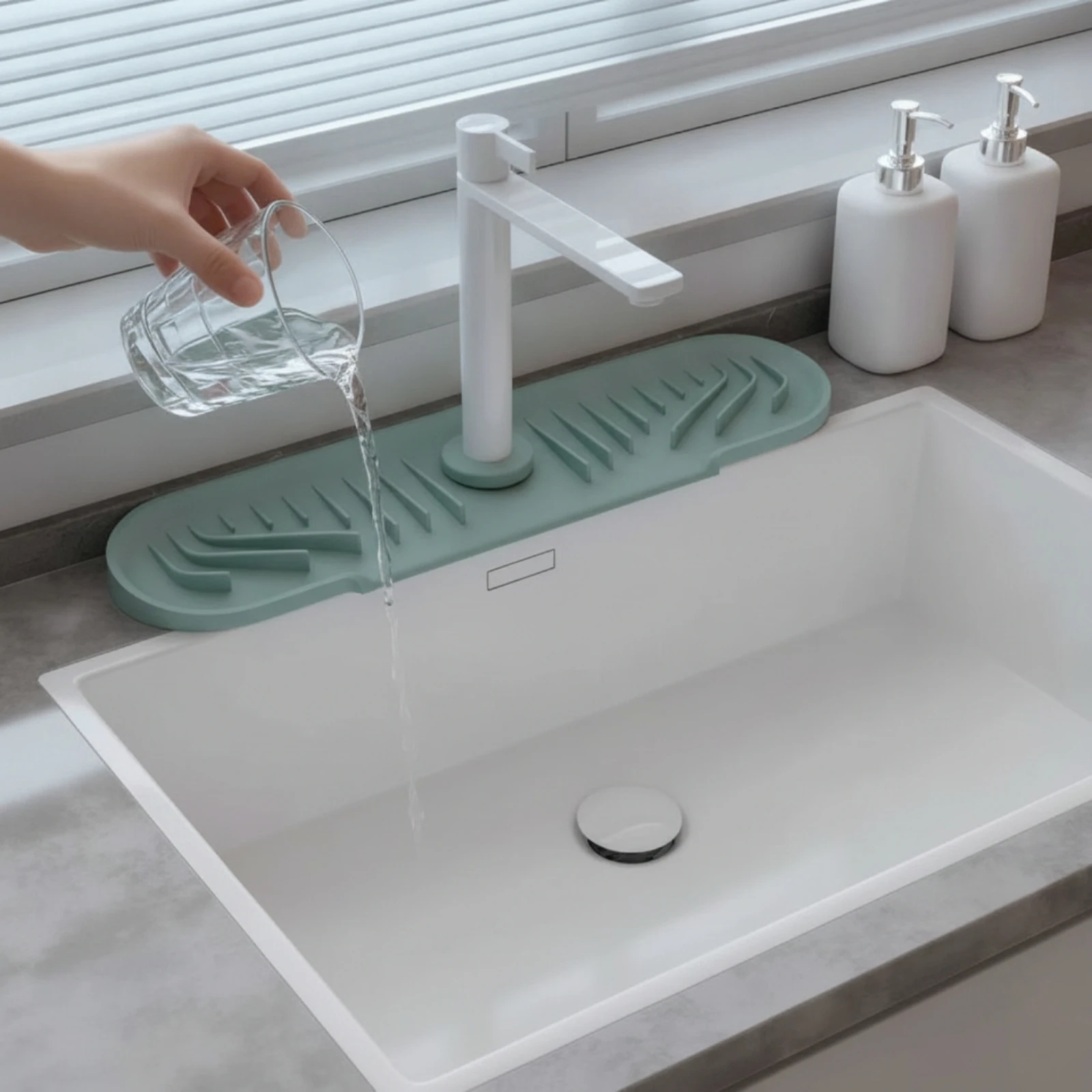 Faucet Mat with Storage Self-Draining Faucet Splash Guard Silicone Sink Splash Guard Sloped Sink Drain Pad Foldable view 3