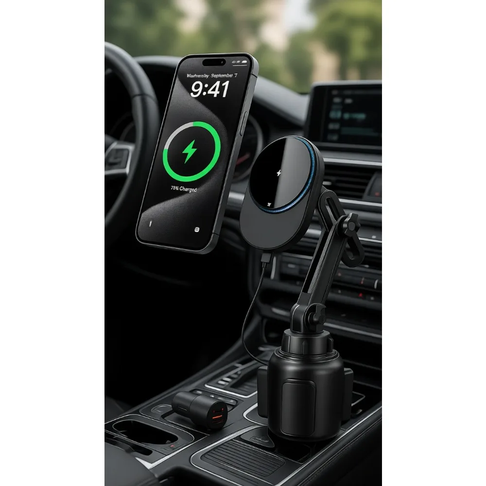 

15W Magnetic Wireless Car Charger Cup Holder with Cooling for iPhone 12 13 14 15 16
