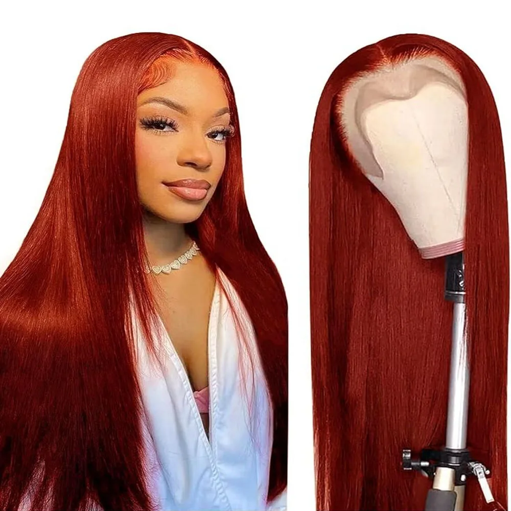Caramel Fire Red Synthetic Lace Front Wig – Natural Hairline, Free Part, Versatile Wear