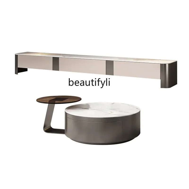 

Light luxury rock slab TV cabinet coffee table combination household living room high-end small apartment locker53