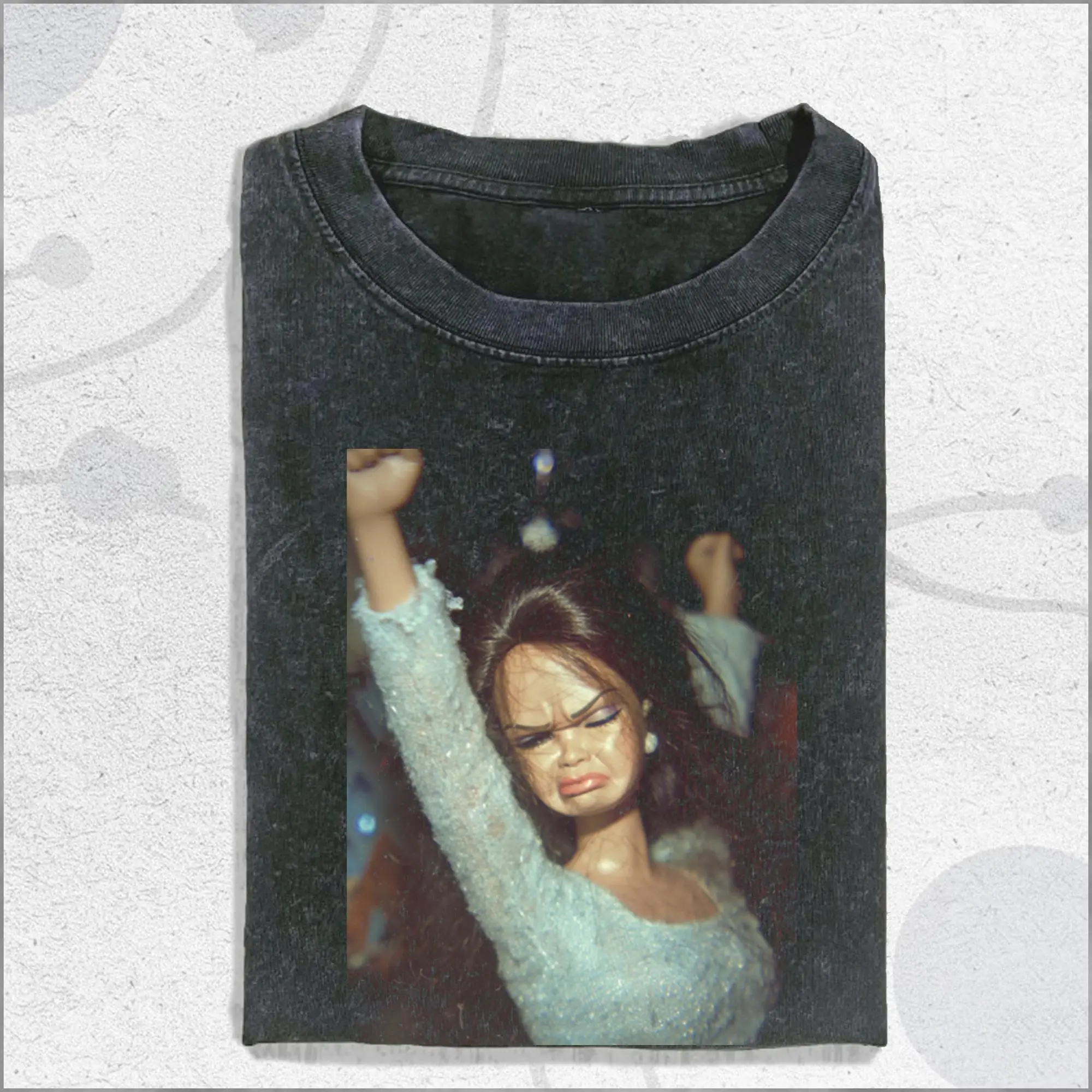 Unisex Rebel Doll Fire Scene Graphic T Shirt Vintage Washed Distressed Short Sleeve Tee Edgy Streetwear Men Women Casual Tops