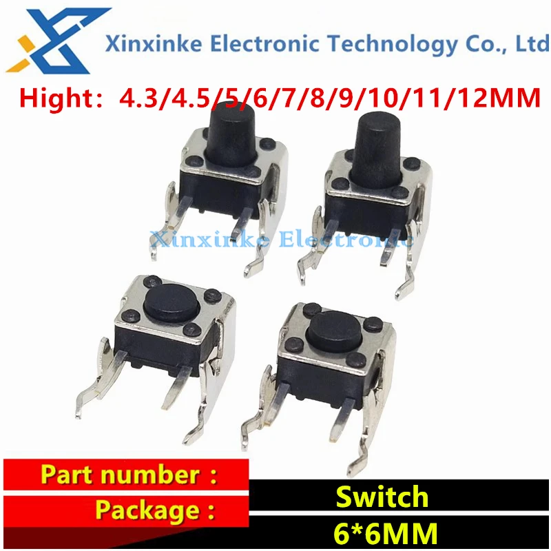 1000PCS 6*6*4.3/4.5/5/6/7/8/9/10/11/12mm Side Press The Light Touch Switch Horizontal Side Bracket Key Switch 6X6X13 6X6X5.5/6.5