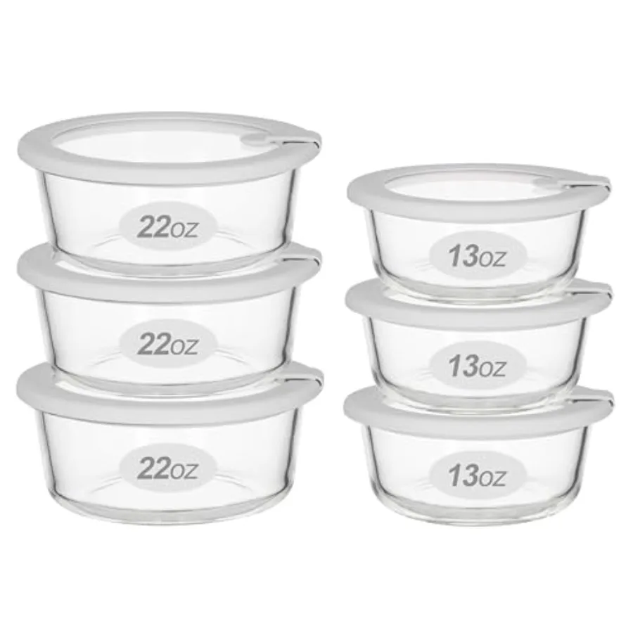 Glass Food Containers with Glass Lid, Microwave Safe Food Storage Container Set, 6 Pack, Large Size Airtight Storage Set with L