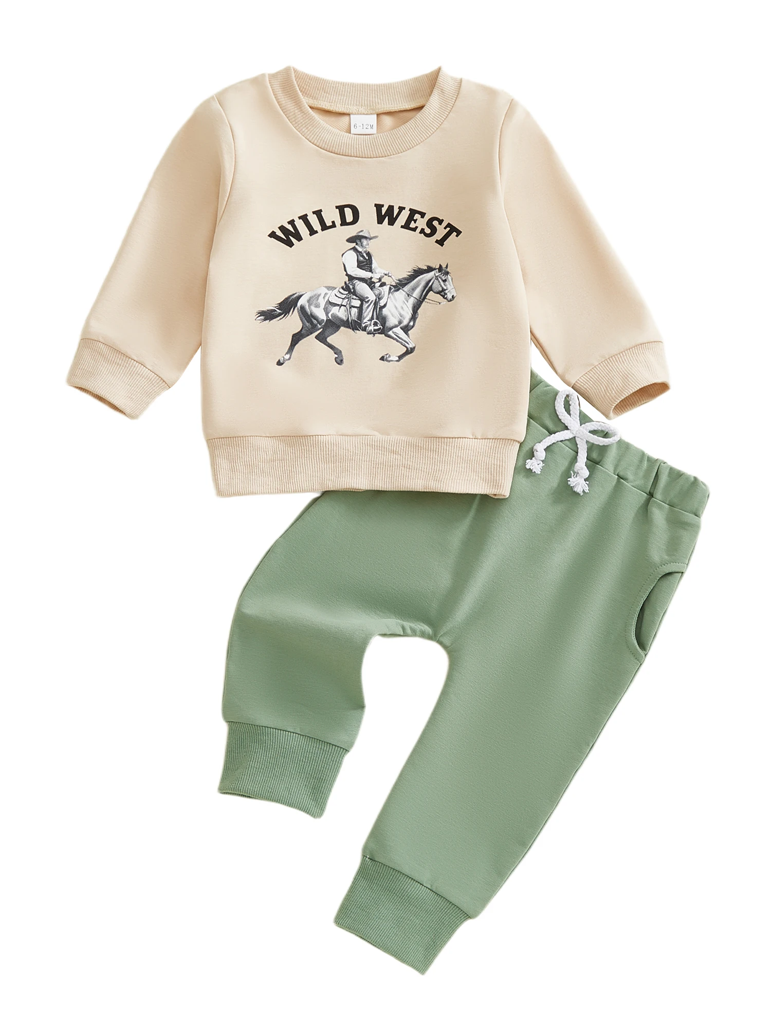 

Infant Cowboy Style Horse Print Sweatshirt and Pants Set for Baby Boys Western Theme Long Sleeve Outfit for Spring 2 Piece Set