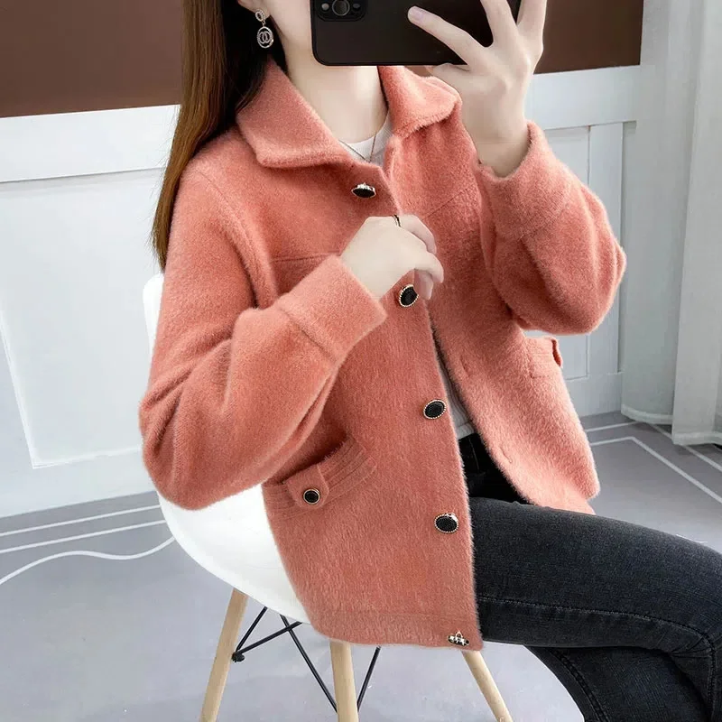 Autumn Winter Women Sweater Cardigan Coat New Single-Breasted Short Jacket Female Imitation Mink Velvet Jacket Knitted Sweater