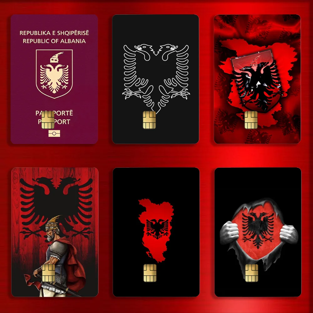 

Albania Albanians Flag Stickers For Debit Bank Credit Cards Metro Bus Pass Sticker Decoration Cover 4PCS Card Skin