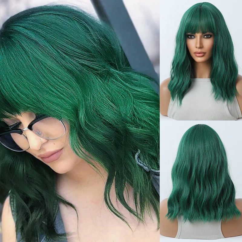 New everyday natural green full-head synthetic wig made of high-temperature fiber