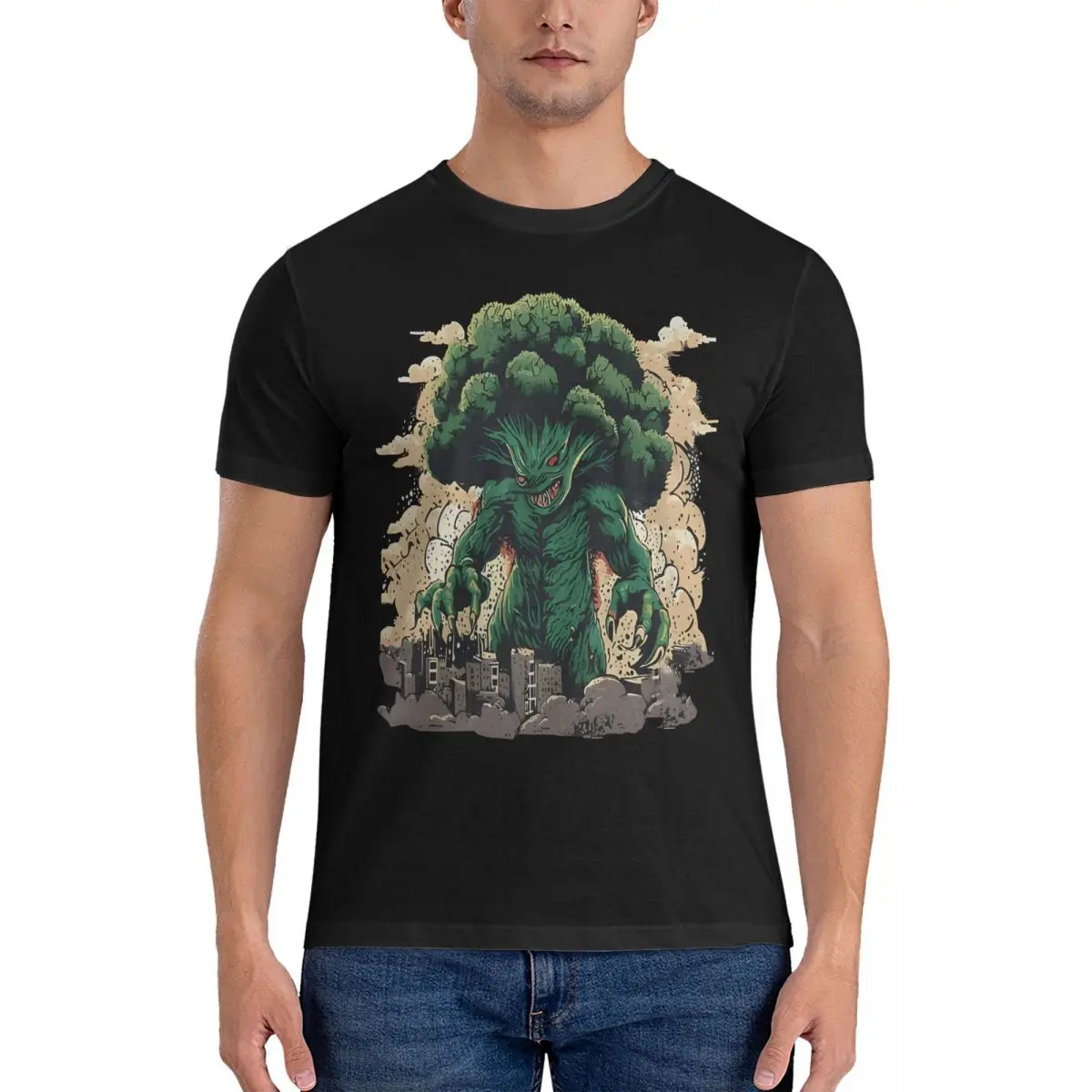 Giant Monster T-Shirt Men Broccozilla Hipster Pure Cotton Tee Shirt Crewneck Short Sleeve T Shirts Summer Tops