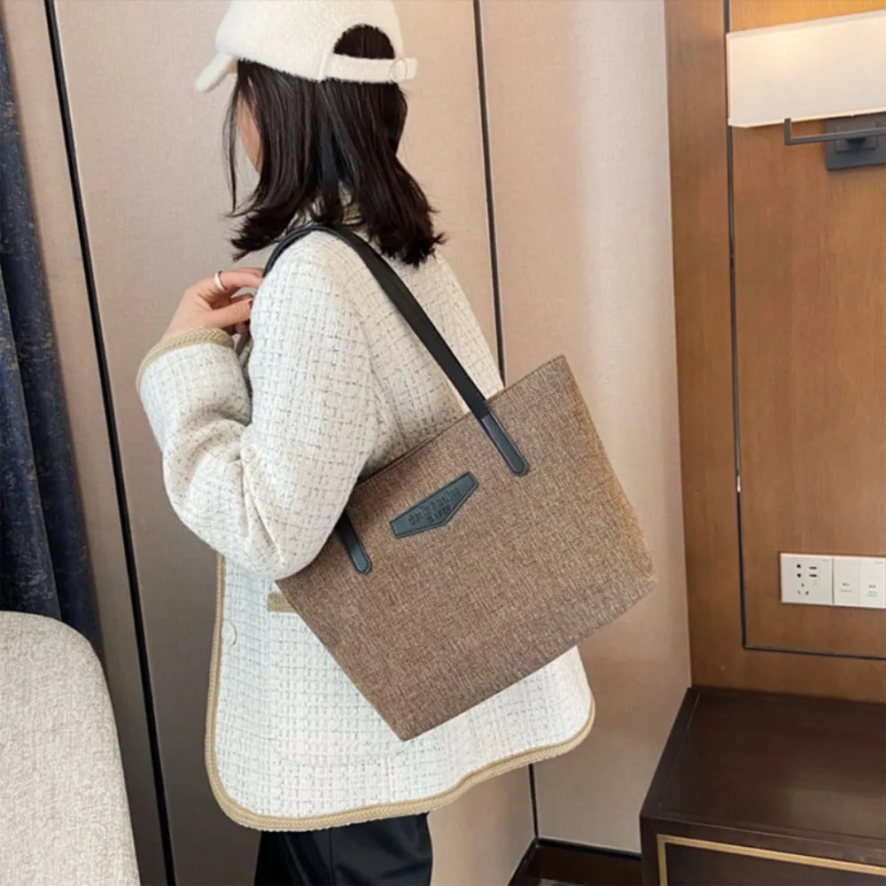 

Shoulder Bag for Women 2023 Autumn and Winter Cotton Hemp Large Capacity Tote Bag Solid Versatile Shopping Commuter Handbag