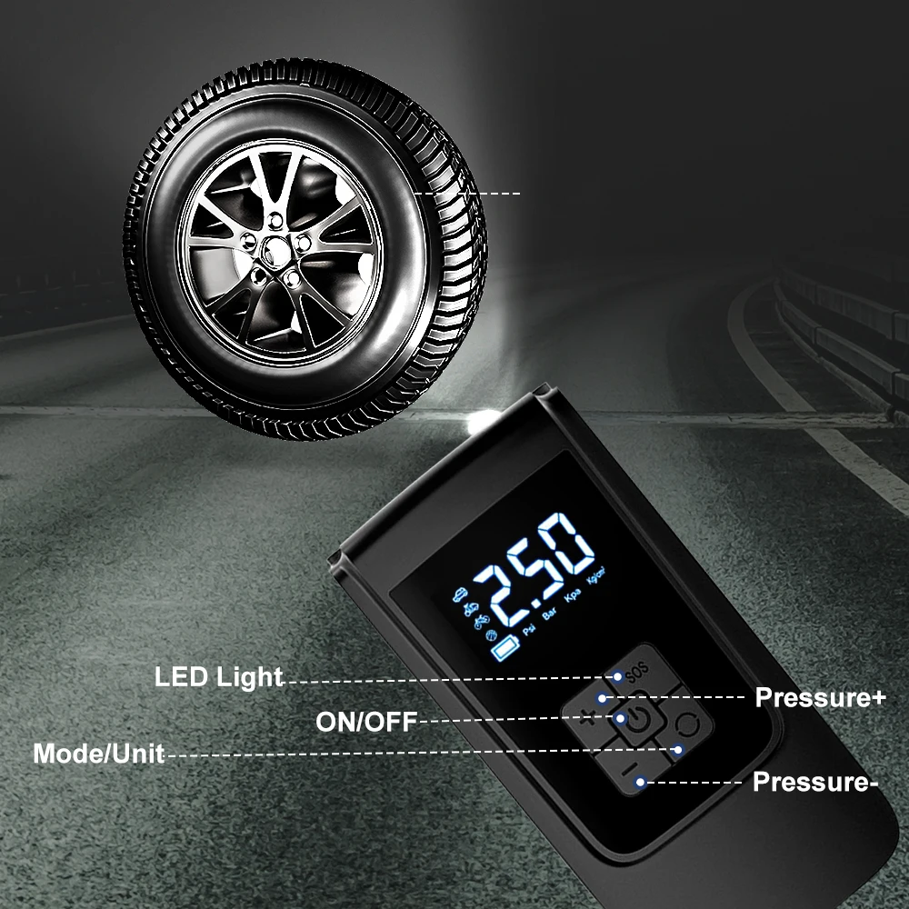 Reifenfüllpumpe, Auto-Luftkompressor, Mikro-Auto-Luftpumpe, digitaler Luftkompressor für Autos, Motorräder, Fahrräder