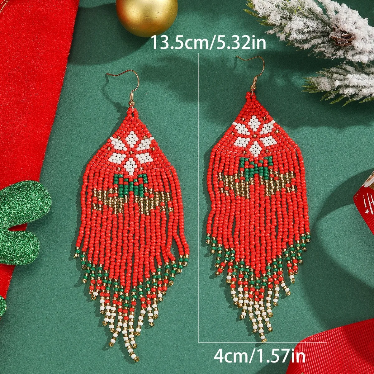 

Богемные серьги из рисовых бусин с кисточками, универсальные снежинки, ручное вязание, рождественские простые украшения из бисера для женщин