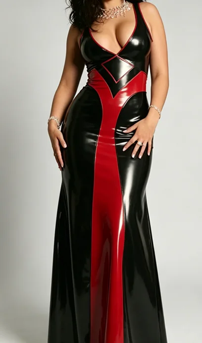 100% Latex Kleid Rubber Club Gummi Lange Dresses Niedriger Kragen 0,4mm