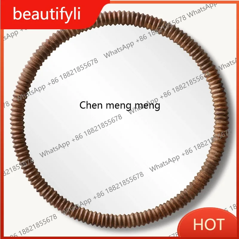 D80 French retro art round makeup mirror wall-mounted vanity mirror living room decoration bathroom mirror