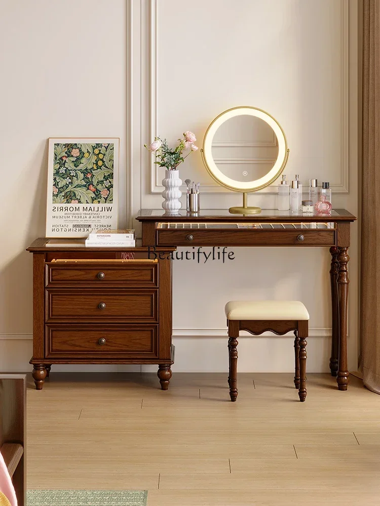 

LXAmerican retro solid wood integrated corner makeup table locker new