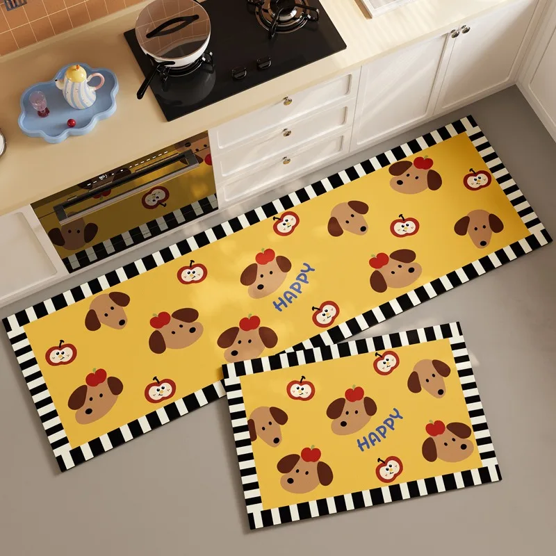 Kitchen Floor Mat Cute Cartoon Animal Style Non-slip Oil-proof Carpet Pvc Leather Waterproof Mats Long Strip Home Decoration Rug