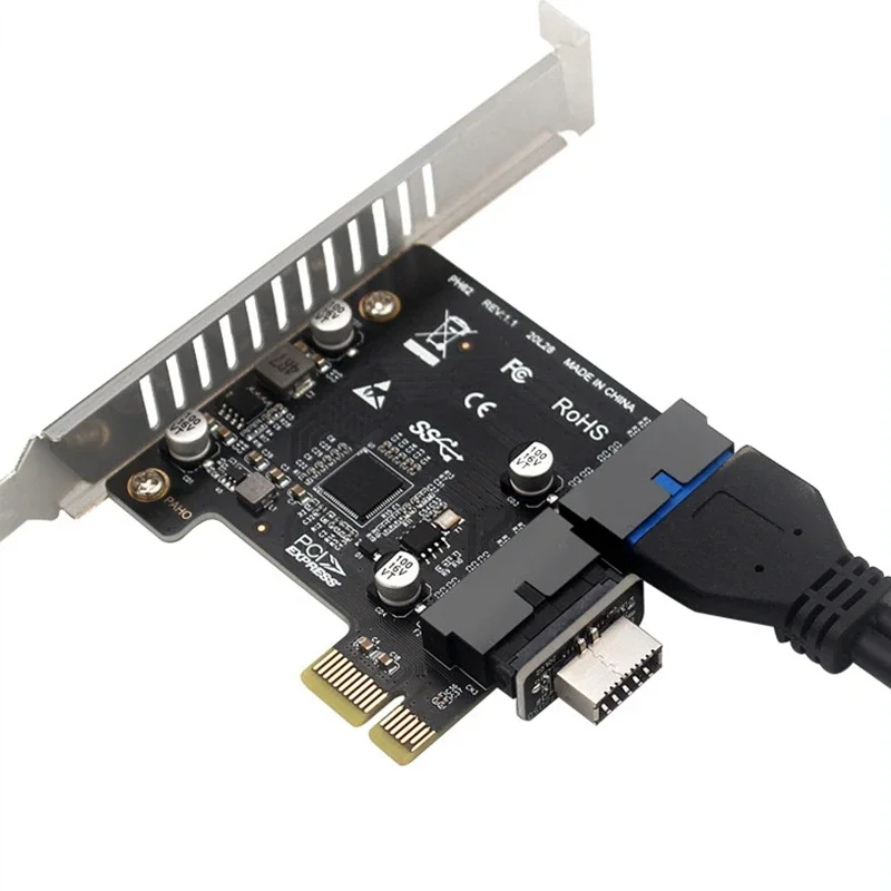 Adaptador de placa de expansão usb 3.0 pci-e 2 portas usb3.0 hub interno 19/20 pinos cabeçalho usb 3 para pcie pci express placa adaptadora