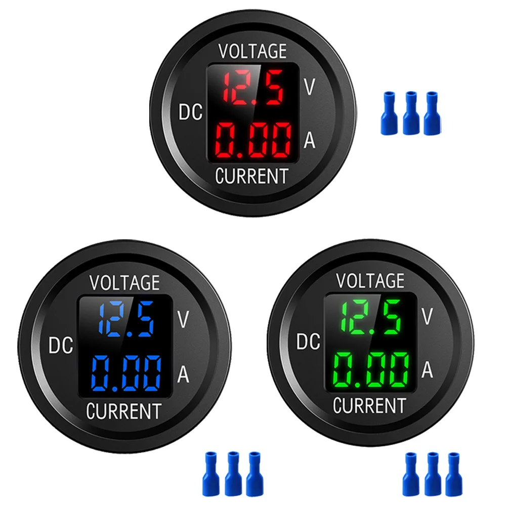 DC 5-48V Car Motorcycle Voltmeter Ammeter Mini Digital Waterproof LED Panel Tester Display Round Volt Meter Gauge For 12V Truck