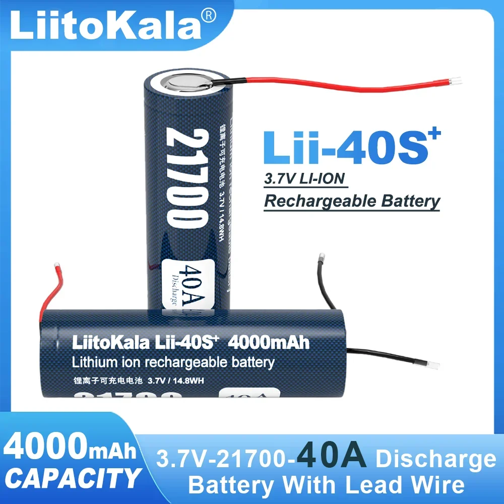Liitokala Lii-40S DIY kawat asli baterai Lithium untuk 3.7V 4000mAh 21700 Senter kapasitas tinggi lampu depan alat listrik baterai