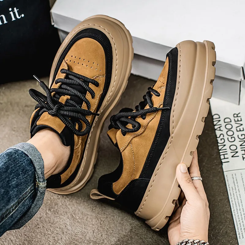 

Shoes for Men High-quality Platform Board Shoe Big Head Trend Leather Sneaker Student Outdoor Leisure Men Shoe Zapatillas Hombre