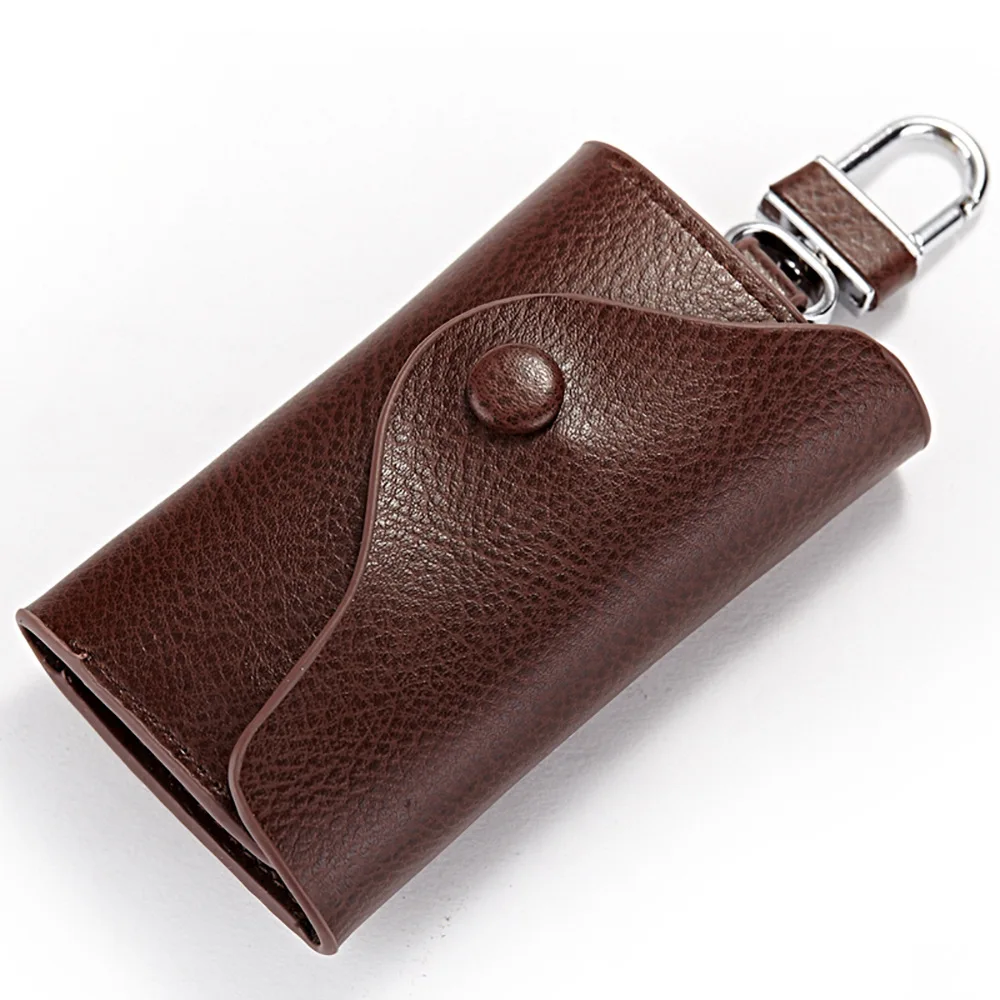 Cartera de cuero genuino para hombre y mujer, organizador de llaves, Funda de cuero dividida para llaves de coche, tarjetero Unisex