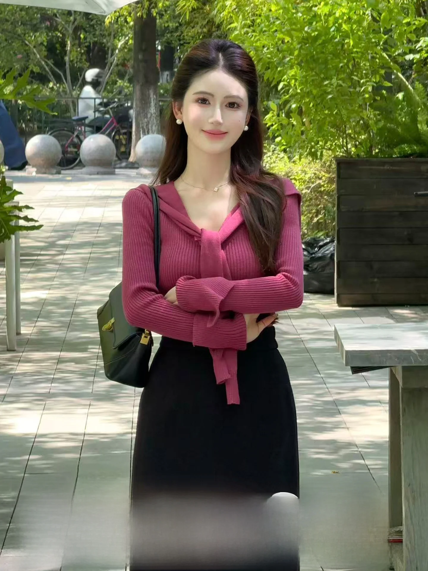 

LILI корейский комплект с цветным воротником, осенний вязаный топ и юбка, комплект из двух предметов l Looking Fem Faion